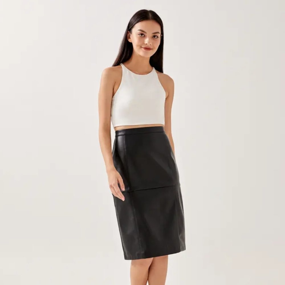 Love, Bonito Black Rory Panelled Pleather Midi Skirt